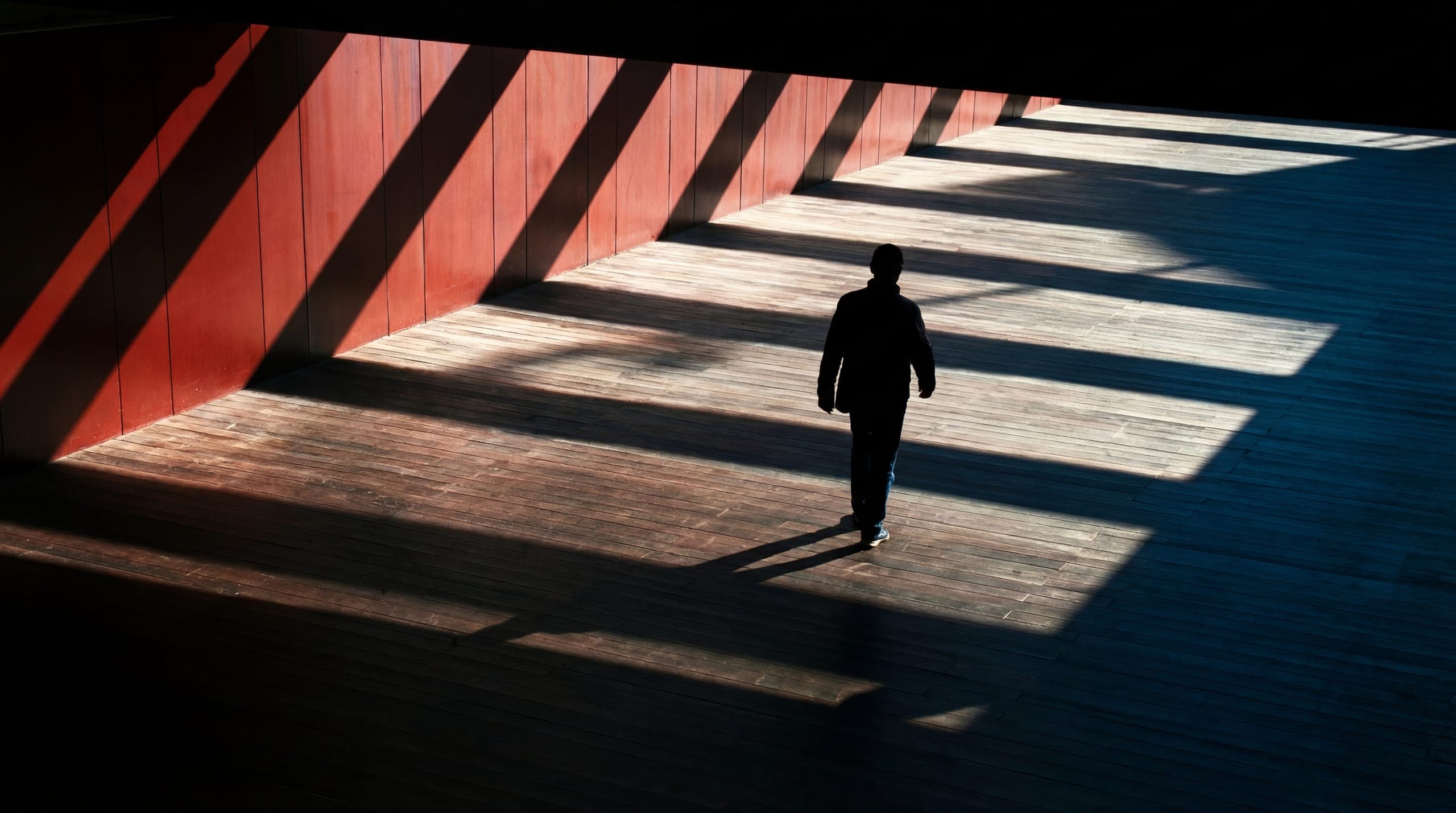 Architectural walkway with dramatic afternoon light