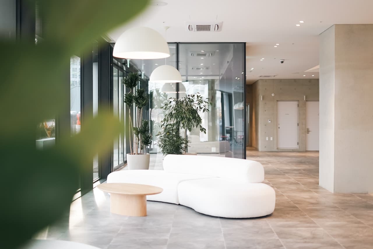 Residents' lounge with floor-to-ceiling glazing