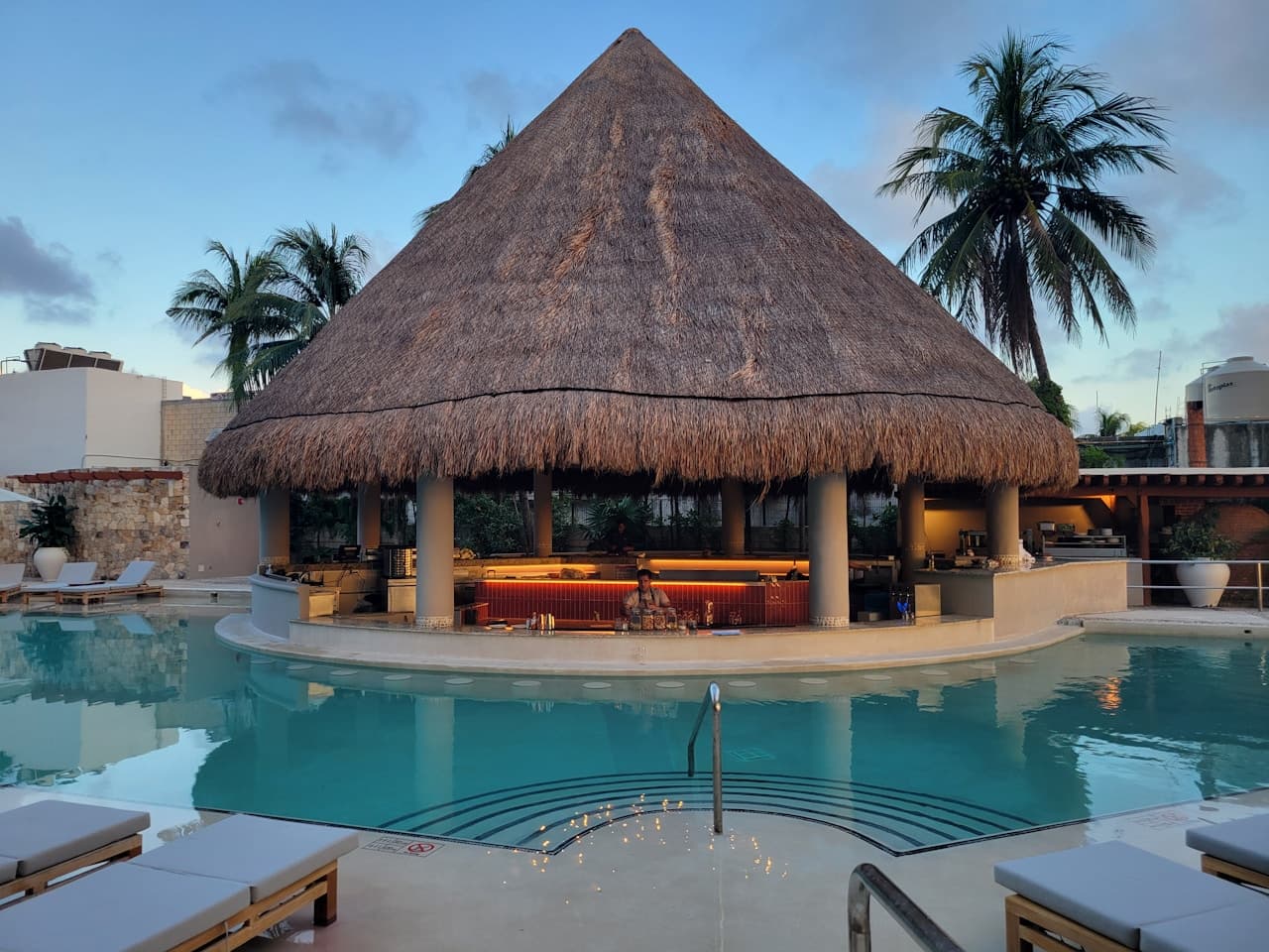 Indoor pool with adjacent bar lounge