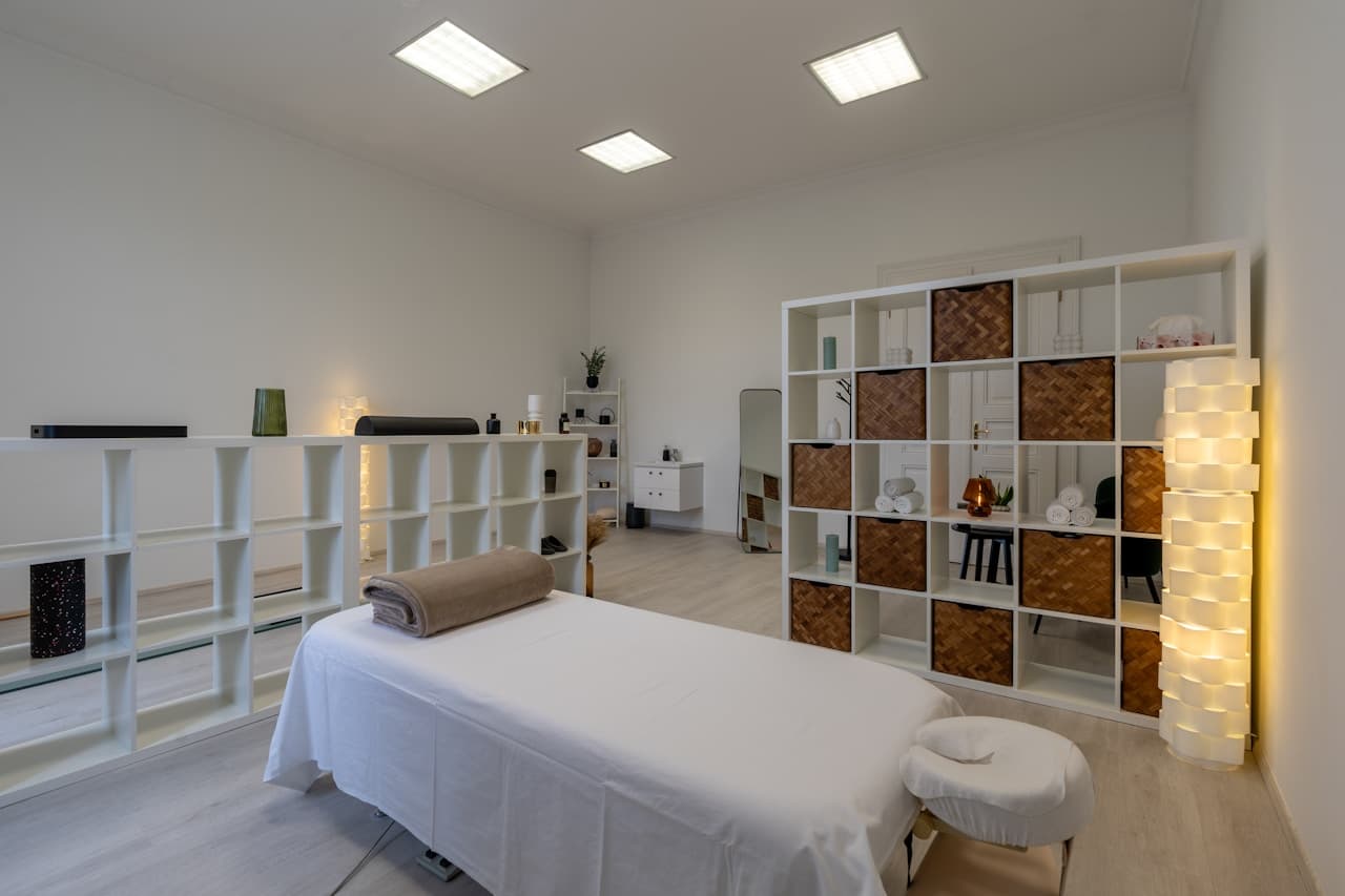 Wellness treatment room with spa amenities